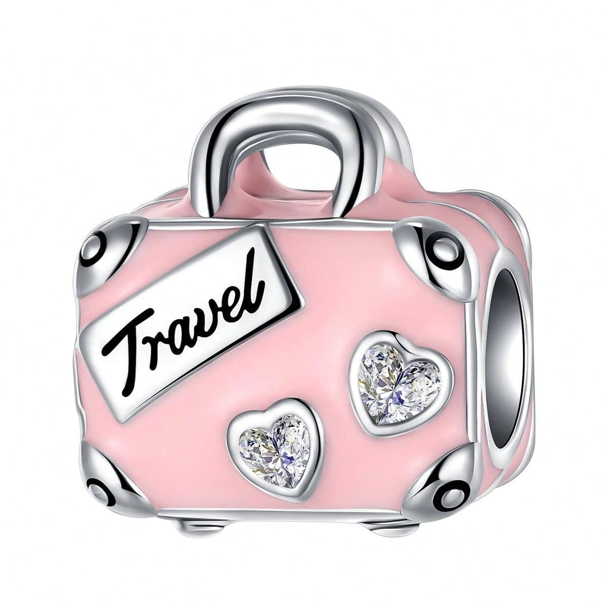 Boîte À Bijoux De Voyage En Plaqué Argent Charm Love Travel Pink Beads Charm Pendentif Boule Convient Pour Les Bracelets De Bijoux Pour Femmes Diy