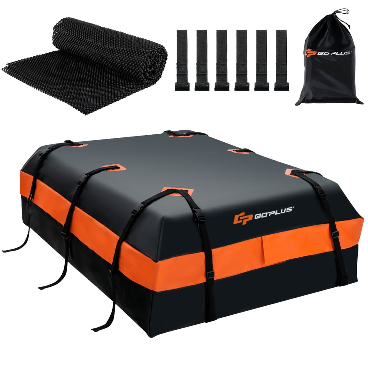 CostwayCoffre/Sac de Toit de Voiture Étanche de 560 L avec 10 Sangles Renforcées 6 Crochets de Porte et Tapis Antidérapant